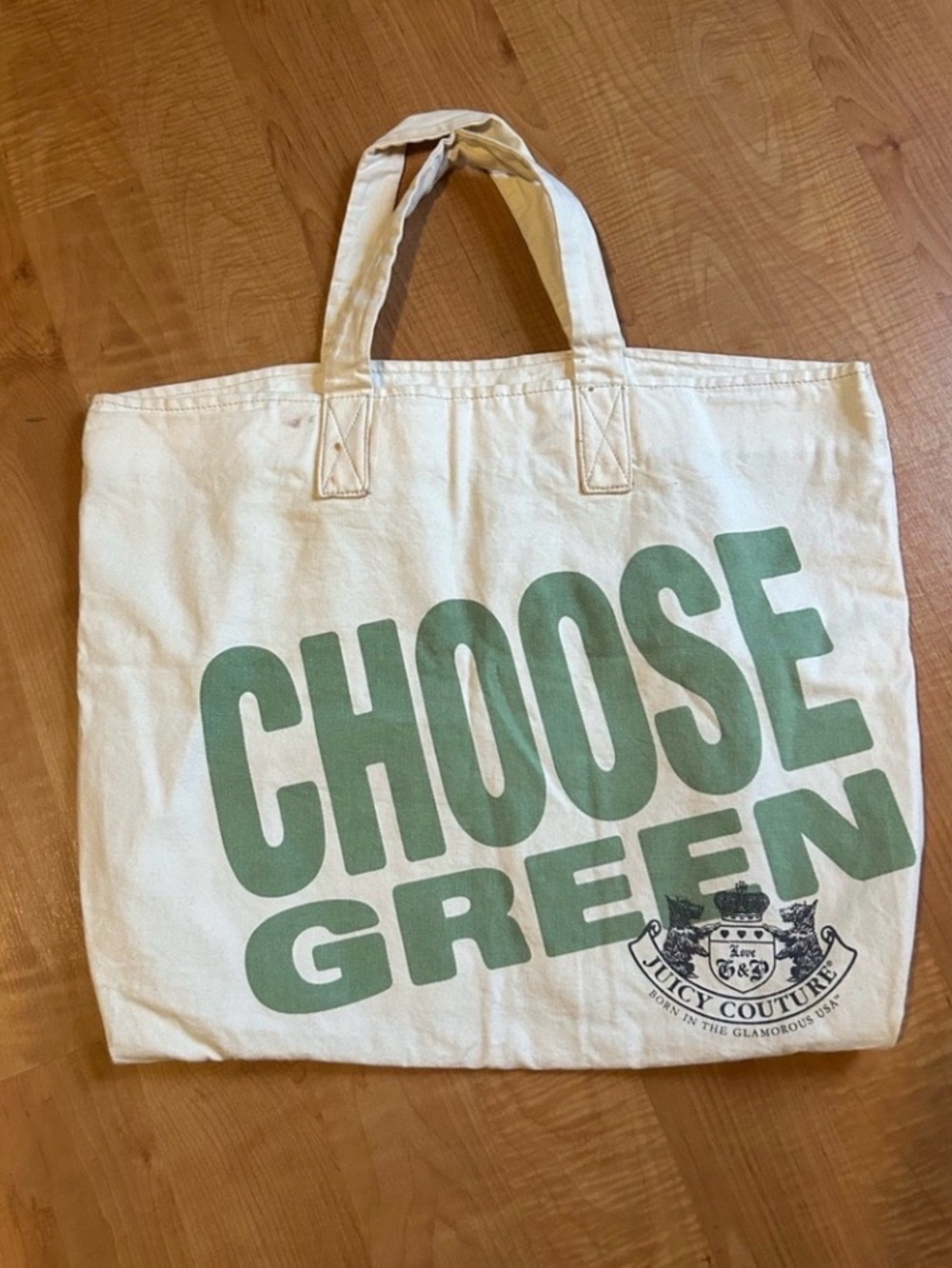 Vintage Y2K Choose Juicy Couture Choose Green Canvas Shopper Beach Tote Bag
